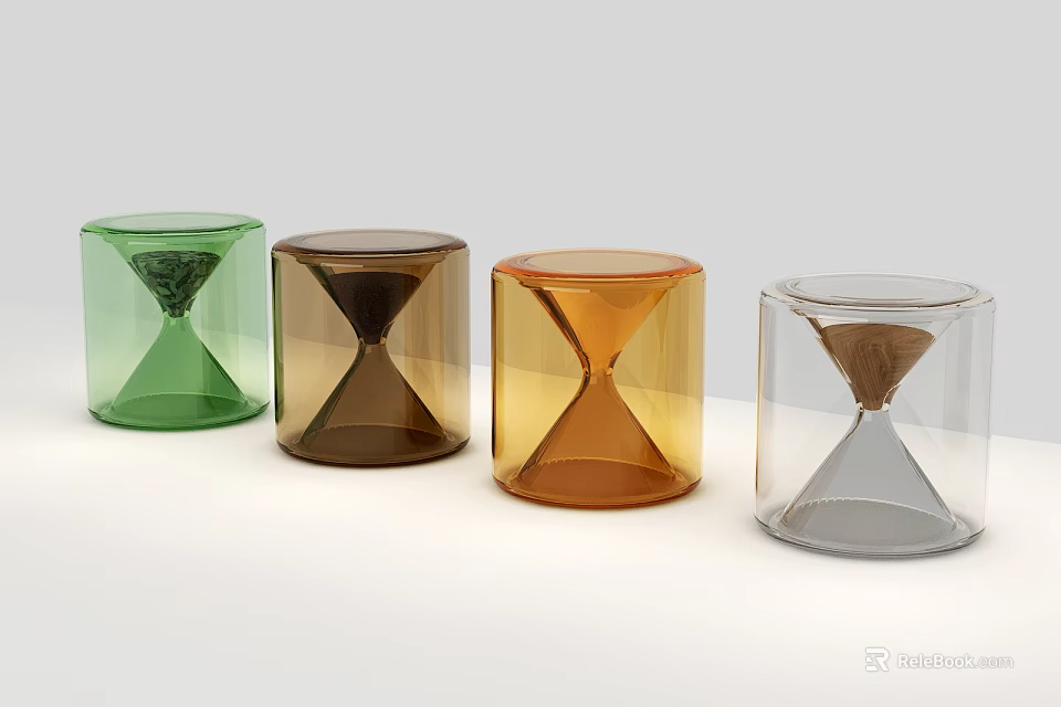 Vibrant Glass Decorative Hourglass Set with Green Brown Amber Clear Designs for Home Decoration 3d model 