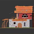 Handmade Model Cottage With Orange Roof Red Walls White Windows Wooden Staircase And Green Grass