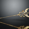 Golden Scepter Weapon With Wing Decorations Long Handle Ornamental Top On Dark Background With Reflection 3d model