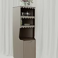Wooden Entryway Side Cabinet With Shelves Teapot Teacups And Books Interior Design