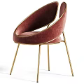 Elegant Modern Dining Chair With Red Velvet Upholstery And Gold Metal Legs Curved Backrest Design