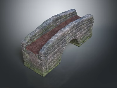 Gray Stone Arch Bridge Structure With Red Pavement And Decorative Railings 3d model