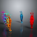 Vibrant Colored Aquatic Animals with Tentacles and Fins Structure on Gray Background with Reflections