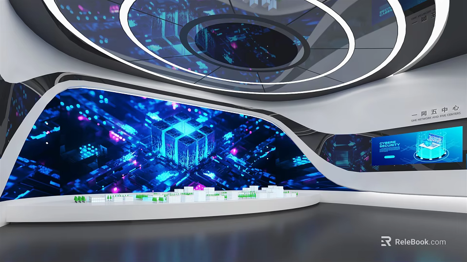 Future Tech Interior With Holographic Data Display And Blue Light Effects 3d model 
