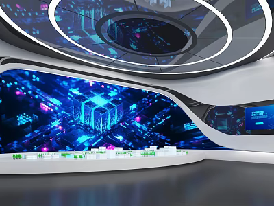 Future Tech Interior With Holographic Data Display And Blue Light Effects 3d model