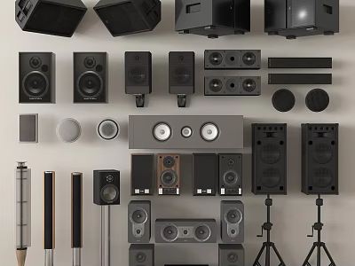 Modern Headphones and Speakers With Wireless Bookshelf Floorstanding and Over Ear Designs 3d model