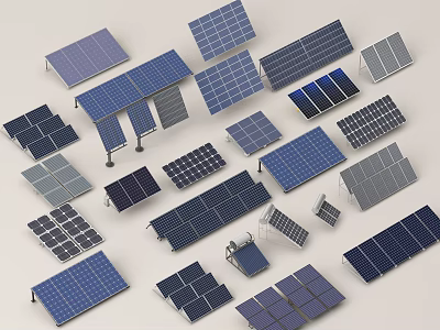 Various Solar Panels in Different Sizes and Layouts for Renewable Energy Use 3d model