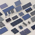 Various Solar Panels in Different Sizes and Layouts for Renewable Energy Use 3d model