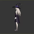 Magical Game Movie Character With Witch Hat Purple Ribbon Long Blonde Hair And Purple Outfit