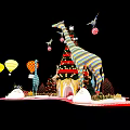 Christmas Decorative Scene With Tree Giraffes Hot Air Balloon Gifts And Snow Piles