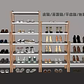 Display of Various Shoes Including Leather Shoes High Heels Flats Slippers Sandals on Wooden Shelves