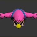 Playful Game Movie Character With Pink Body Yellow Face Antennae And Blue Overalls Outstretched Arms