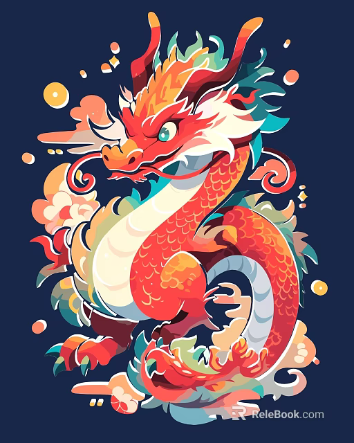 High Quality Commercial Display Equipment Featuring Colorful Dragon Artwork And Decorative Elements 3d model