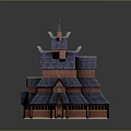 Traditional Red Brick Building With Multi layered Blue Roofs Spire And Arched Windows