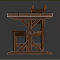 Wooden Dining Table Set With Metal Strips Sturdy Legs And Matching Chair