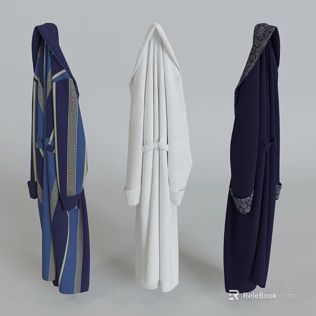 Soft Comfortable Robes in Blue White and Dark Blue with Belt and Pockets 3d model 