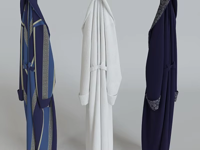 Soft Comfortable Robes in Blue White and Dark Blue with Belt and Pockets 3d model