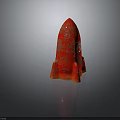 Red Rocket Model with Rustic Red Surface and White Scratches on Dark Background