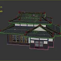 Traditional Two Story Architecture Wooden Structure With Tile Roof Green Vegetation And Classic Windows Doors
