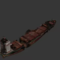 Old Rusted Ship With Green Bow Damaged Hull And Abandoned Structure