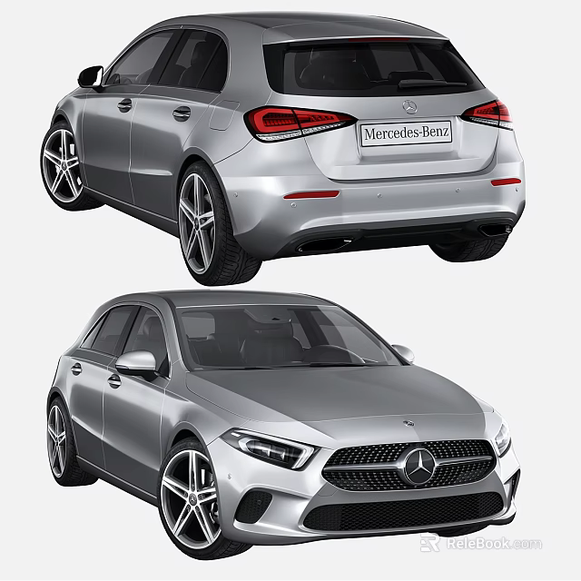 Mercedes Benz Silver Car Front And Rear View Exterior Design Details 3d model 