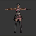 Game Movie Character In Pink Black Striped Outfit With Leather Hat Gloves And Long Boots