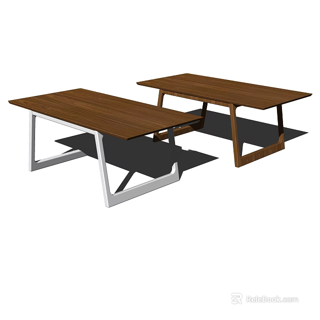 Modern Desks With Brown Wooden Tops And Metal Legs In White And Dark Colors 3d model 