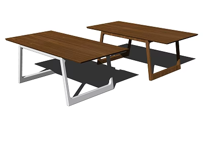 Modern Desks With Brown Wooden Tops And Metal Legs In White And Dark Colors 3d model