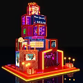 Festive New Year's Colorful Decorative Installation With Neon Lights Red Stage And Decorations
