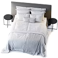 Modern Double Bed With White Linen Sheets Upholstered Headboard And Nightstand 3d model