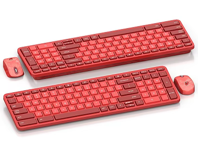 Red Wireless Keyboard and Mouse Combo with Slim Modern Design for Computers 3d model