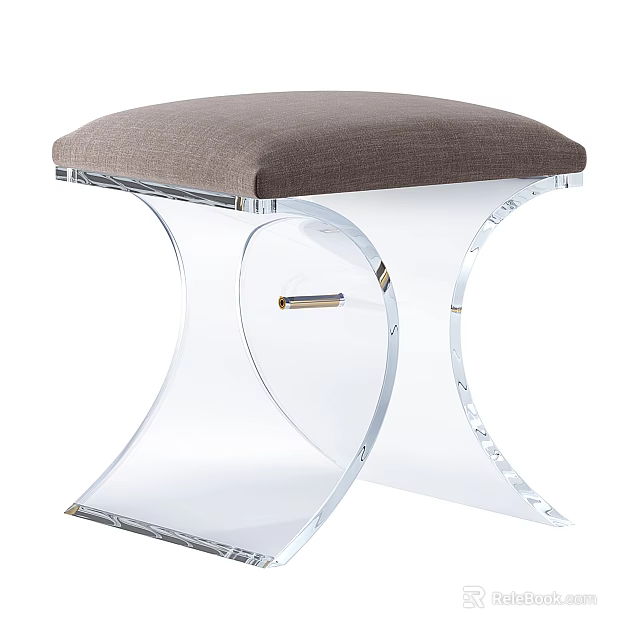 Modern Clear Acrylic Stool With Gray Padded Seat And Contemporary Design 3d model 