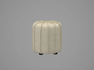 Beige Woven Square Ottoman With Black Wheels For Home Decoration 3d model