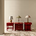 Red Bedside Tables With Stylish Table Lamps And Unique Designs 3d model