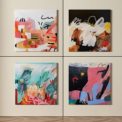 Vibrant Abstract Paintings With Bold Brushstrokes And Colorful Shapes On Canvas 3d model