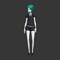 3D Rendered Game Movie Character With Teal Hair Black Short Sleeve Top And Shorts