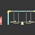 Colorful Children's Playground Equipment With Pink Slide Two Swings And Yellow Seesaw
