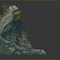 3D Topographic Terrain Model With Mountain River And Green Vegetation Layers