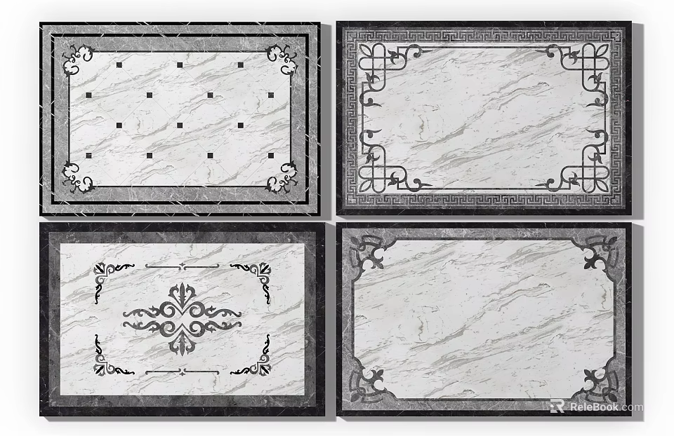 Decorative Marble Floor Tiles Featuring Ornate Borders Geometric Patterns And Intricate Designs 3d model