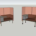 Pink Single Sofa with Partition Design and Small Table for Private Seating 3d model
