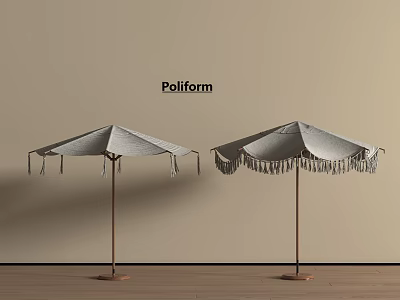 Poliform Gray Outdoor Umbrellas Two With Tassel Trim And Bronze Frames For Garden Patio 3d model