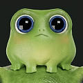 Cute Green Reptile With Big Eyes And Small Reptile Sitting On Its Back