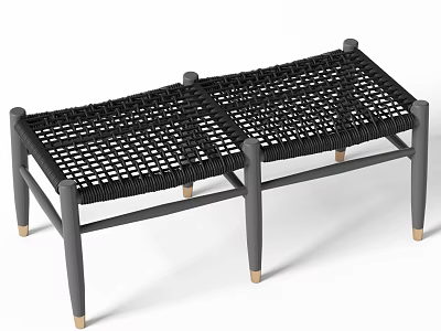 Black Woven Rattan Bench With Gray Wooden Legs And Modern Minimalist Design 3d model