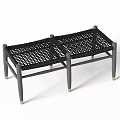 Black Woven Rattan Bench With Gray Wooden Legs And Modern Minimalist Design
