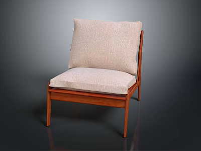 Minimalist Wooden Frame Chair With Light Colored Cushion And Backrest 3d model