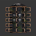 Multilayered Decorative Equipment With Skull Pattern Black Orange Structure And Top Decoration