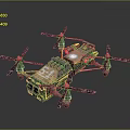Steampunk Hexacopter Drone With Blue Propellers Mechanical Details And Battery Units