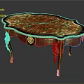 Luxurious Ornate Table With Red Patterned Surface Gold Trim And Intricate Carved Legs