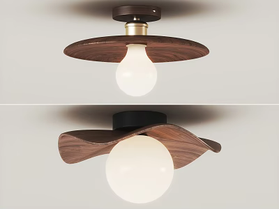 Modern Walnut Wooden Ceiling Light with White Globe Bulb and Stylish Design 3d model