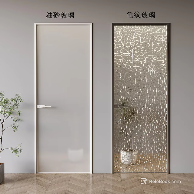 Modern Swing Door Design With Frosted And Patterned Glass For Interior Space 3d model 